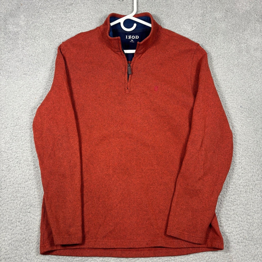 IZOD Pullover Mens XXL Red Quarter Zip Sweater Mock Neck Heathered Knit Logo